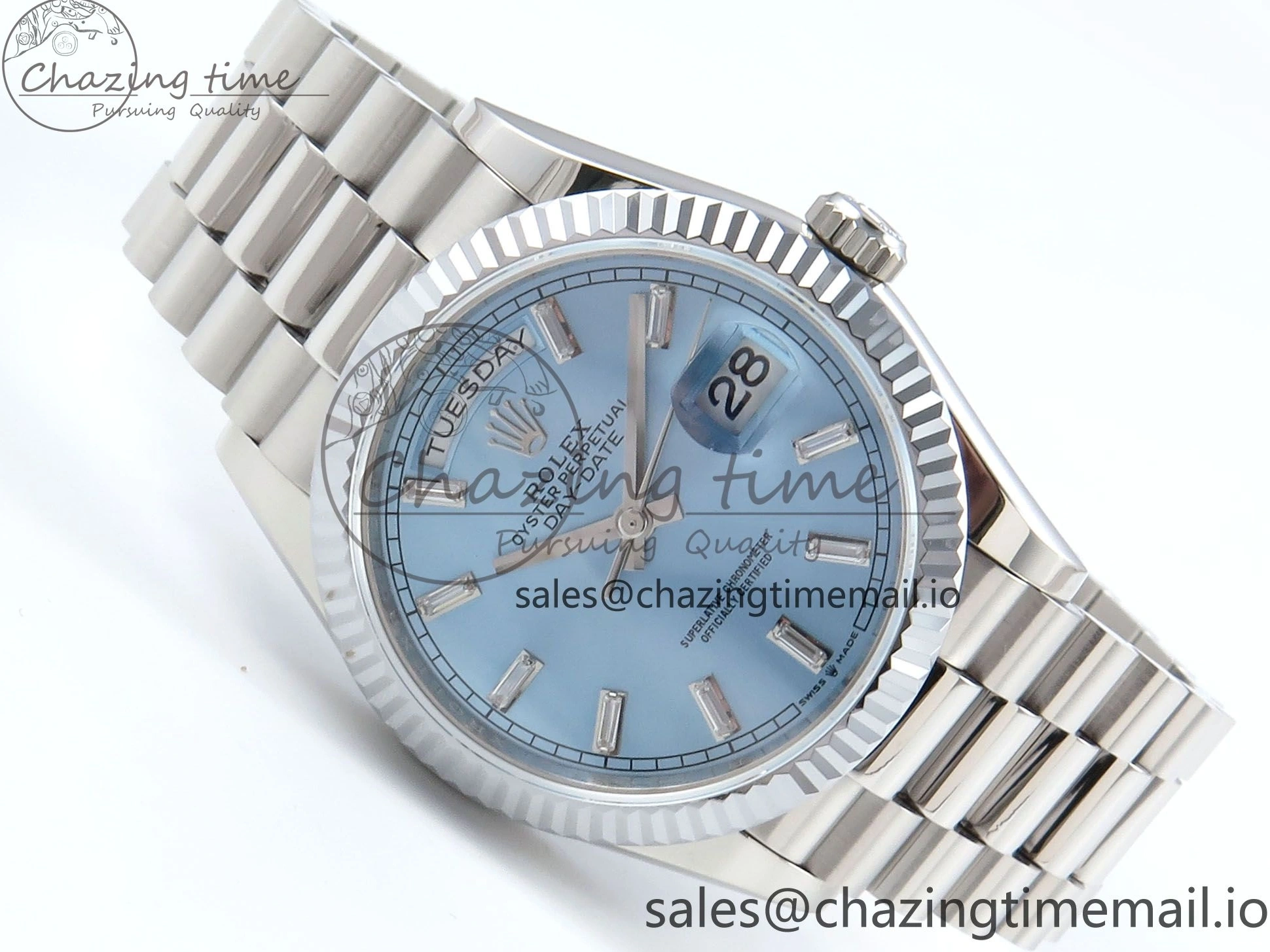 MiroTime 0404 Day Date 36 YG 128236 KF 1:1 Best Edition Ice Blue Crystal Dial on President Bracelet A2836 (Gain Weight) Modern 500